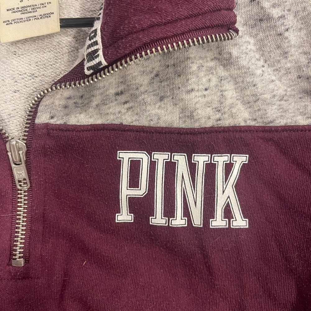 PINK Victoria's Secret Maroon and Heather Gray Half-Zip Pullover - Picture 4 of 4